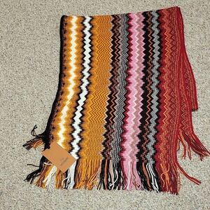 Missoni Orange and Black Zigzag Knit Scarf. New With Tags